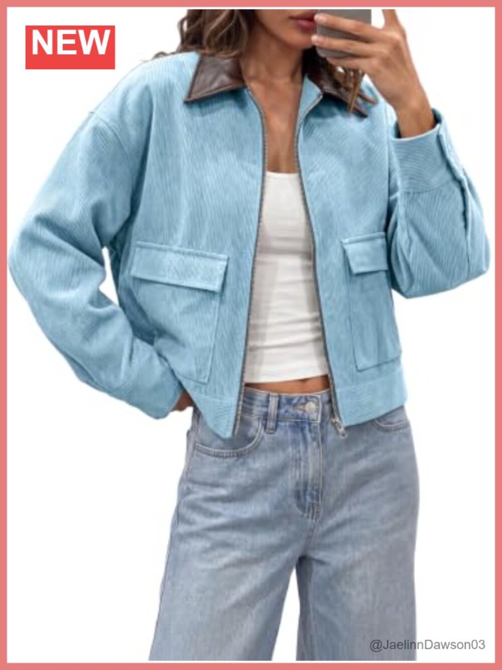 Cropped Corduroy Oversized Zip Up Bomber Jacket Women's Casual Coat